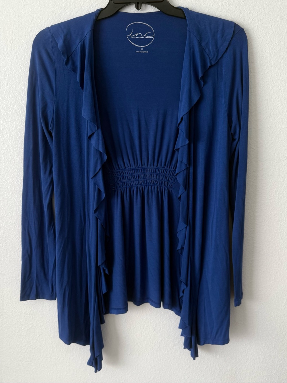 INC International Concepts Royal Blue Ruffled Open Cardigan
